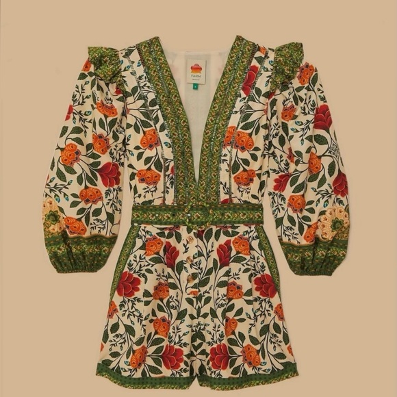 FARM Rio Multicolor Floral Romper in “Sand Garden”